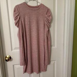 Pink Ruched Sleeve Sweater Dress